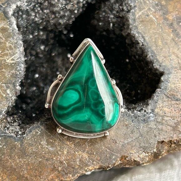 Malachite 925 Sterling Silver Ring 7 - Picture 8 of 10